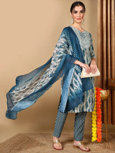 Women Grey Pure Cotton Ethnic Motifs Printed Yoke Design Kurta Trouser With Dupatta-VKSKD2044